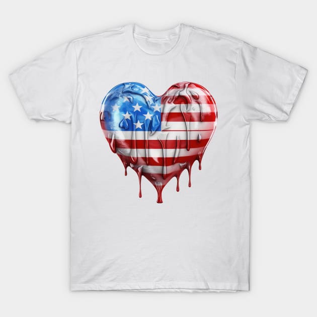 American Flag Dripping Heart #1 T-Shirt by Chromatic Fusion Studio